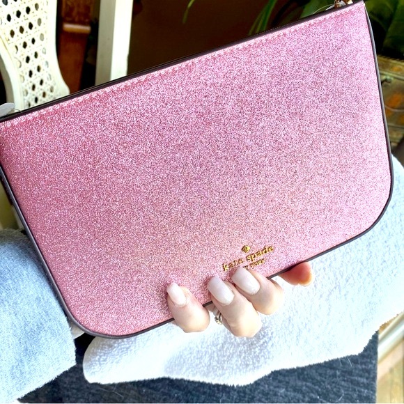 Kate Spade Pink Glimmer Glitter Pochette Bag With Detachable Strap Retail: $249 - Picture 11 of 12